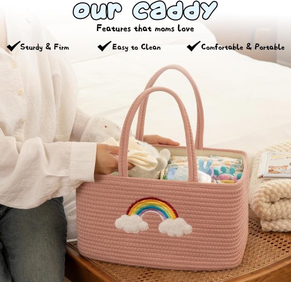 OIAHOMY Large Baby Diaper Caddy Organizer, Portable Basket with Handles, Diaper Storage for Changing Table and Car, Rainbow-Rose Gold - Image 2