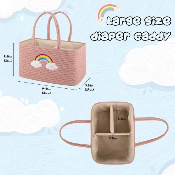 OIAHOMY Large Baby Diaper Caddy Organizer, Portable Basket with Handles, Diaper Storage for Changing Table and Car, Rainbow-Rose Gold - Image 3
