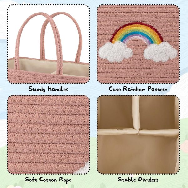 OIAHOMY Large Baby Diaper Caddy Organizer, Portable Basket with Handles, Diaper Storage for Changing Table and Car, Rainbow-Rose Gold - Image 4