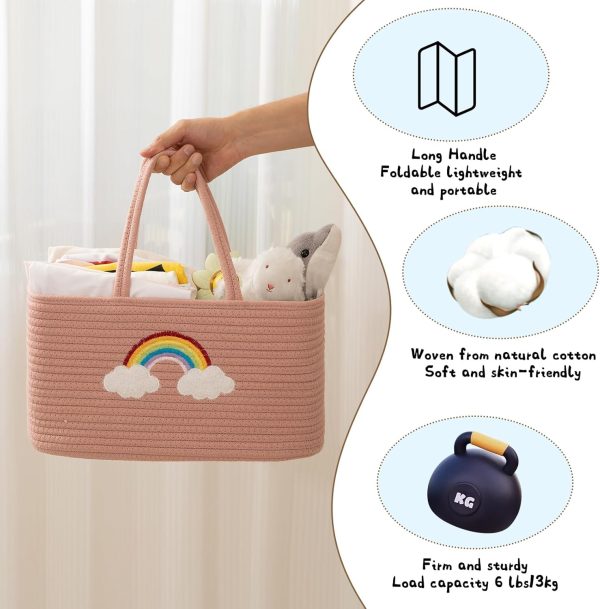 OIAHOMY Large Baby Diaper Caddy Organizer, Portable Basket with Handles, Diaper Storage for Changing Table and Car, Rainbow-Rose Gold - Image 5