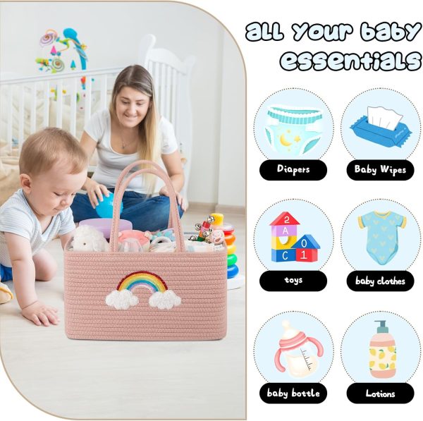 OIAHOMY Large Baby Diaper Caddy Organizer, Portable Basket with Handles, Diaper Storage for Changing Table and Car, Rainbow-Rose Gold - Image 6
