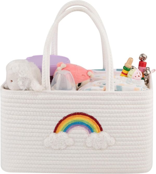 OIAHOMY Large Baby Diaper Caddy Organizer, Portable Basket with Handles, Diaper Storage for Changing Table and Car, Rainbow-Rose Gold - Image 8