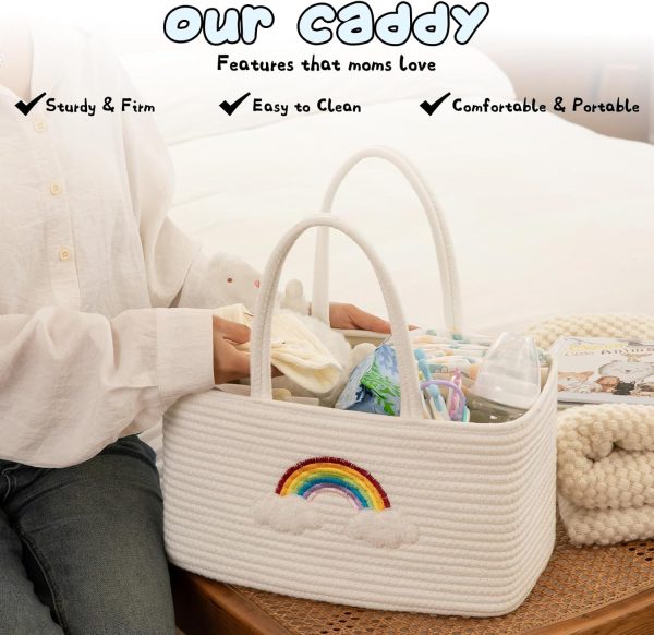 OIAHOMY Large Baby Diaper Caddy Organizer, Portable Basket with Handles, Diaper Storage for Changing Table and Car, Rainbow-Rose Gold - Image 9