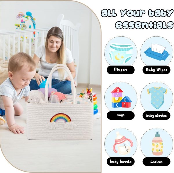 OIAHOMY Large Baby Diaper Caddy Organizer, Portable Basket with Handles, Diaper Storage for Changing Table and Car, Rainbow-Rose Gold - Image 13