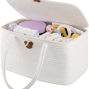 OIAHOMY Large Diaper Caddy Organizer for Baby, Portable Baby Basket with Handles, Gift Basket for Newborn, Diaper storage Organizer for Changing Table and Car- White