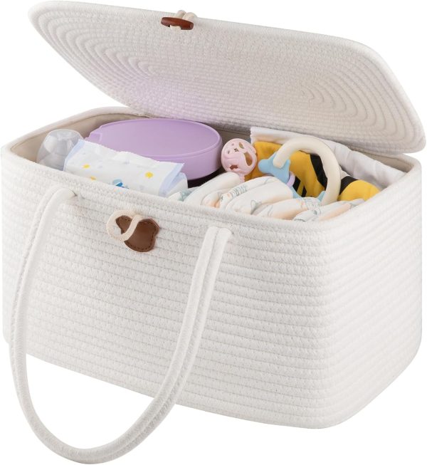 OIAHOMY Large Diaper Caddy Organizer for Baby, Portable Baby Basket with Handles, Gift Basket for Newborn, Diaper storage Organizer for Changing Table and Car- White