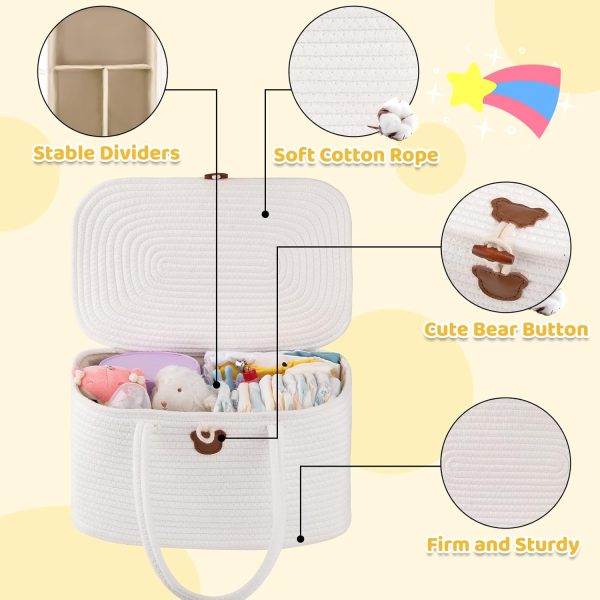 OIAHOMY Large Diaper Caddy Organizer for Baby, Portable Baby Basket with Handles, Gift Basket for Newborn, Diaper storage Organizer for Changing Table and Car- White - Image 3