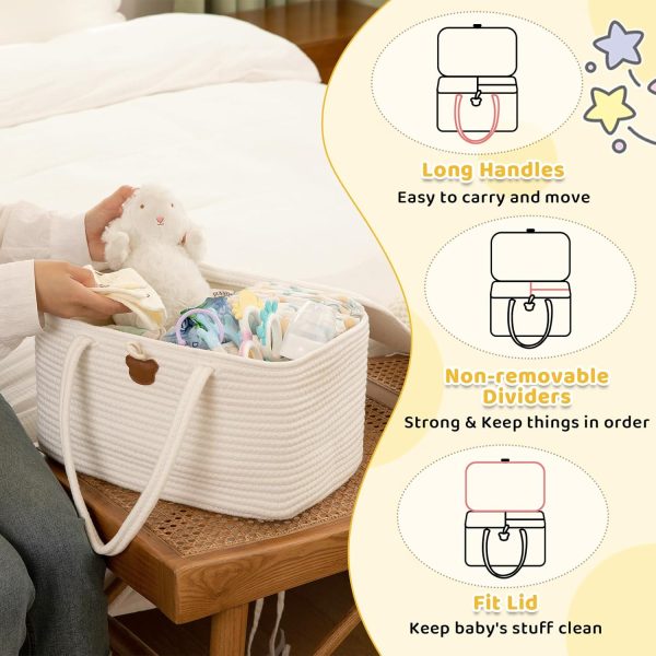 OIAHOMY Large Diaper Caddy Organizer for Baby, Portable Baby Basket with Handles, Gift Basket for Newborn, Diaper storage Organizer for Changing Table and Car- White - Image 4