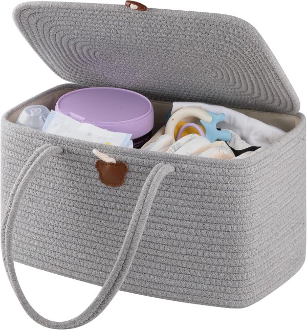 OIAHOMY Large Diaper Caddy Organizer for Baby, Portable Baby Basket with Handles, Gift Basket for Newborn, Diaper storage Organizer for Changing Table and Car- White - Image 8