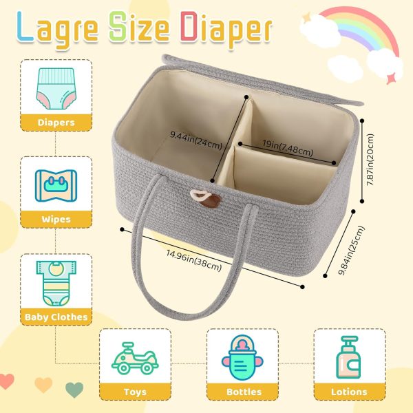 OIAHOMY Large Diaper Caddy Organizer for Baby, Portable Baby Basket with Handles, Gift Basket for Newborn, Diaper storage Organizer for Changing Table and Car- White - Image 9