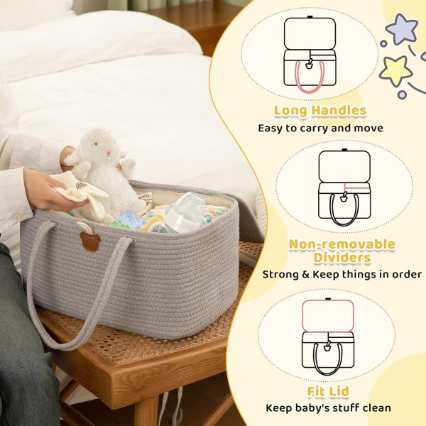 OIAHOMY Large Diaper Caddy Organizer for Baby, Portable Baby Basket with Handles, Gift Basket for Newborn, Diaper storage Organizer for Changing Table and Car- White - Image 11
