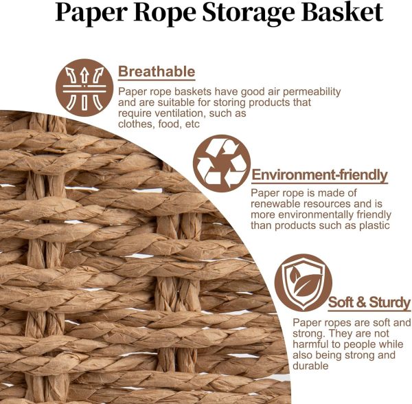 OIAHOMY Wicker Basket, Paper Shelf Basket with Built-in Handles, Rectangular Wicker Storage Bin for Pantry, Shelves, 1 Pack-Yellow - Image 3
