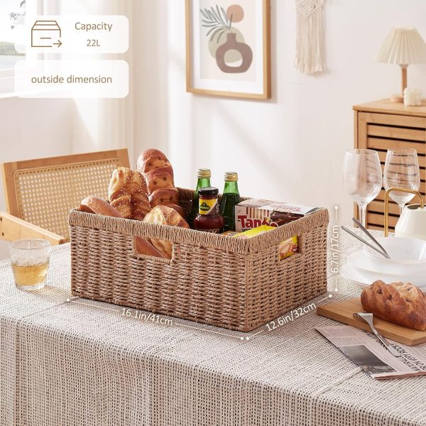 OIAHOMY Wicker Basket, Paper Shelf Basket with Built-in Handles, Rectangular Wicker Storage Bin for Pantry, Shelves, 1 Pack-Yellow - Image 4