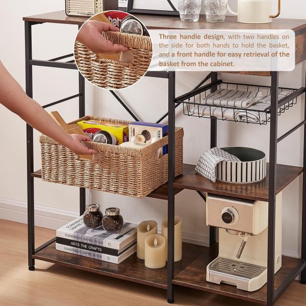 OIAHOMY Wicker Basket, Paper Shelf Basket with Built-in Handles, Rectangular Wicker Storage Bin for Pantry, Shelves, 1 Pack-Yellow - Image 5
