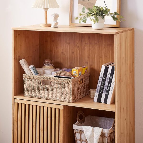 OIAHOMY Wicker Basket, Paper Shelf Basket with Built-in Handles, Rectangular Wicker Storage Bin for Pantry, Shelves, 1 Pack-Yellow - Image 7