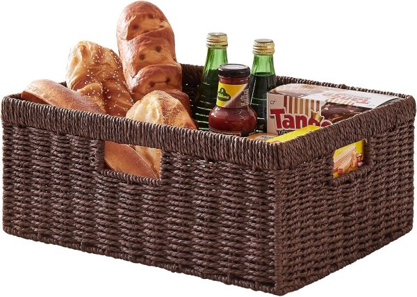 OIAHOMY Wicker Basket, Paper Shelf Basket with Built-in Handles, Rectangular Wicker Storage Bin for Pantry, Shelves, 1 Pack-Yellow - Image 9