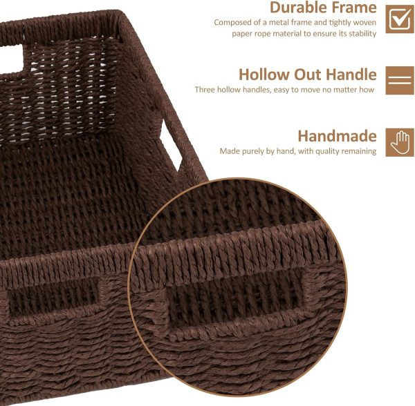 OIAHOMY Wicker Basket, Paper Shelf Basket with Built-in Handles, Rectangular Wicker Storage Bin for Pantry, Shelves, 1 Pack-Yellow - Image 10