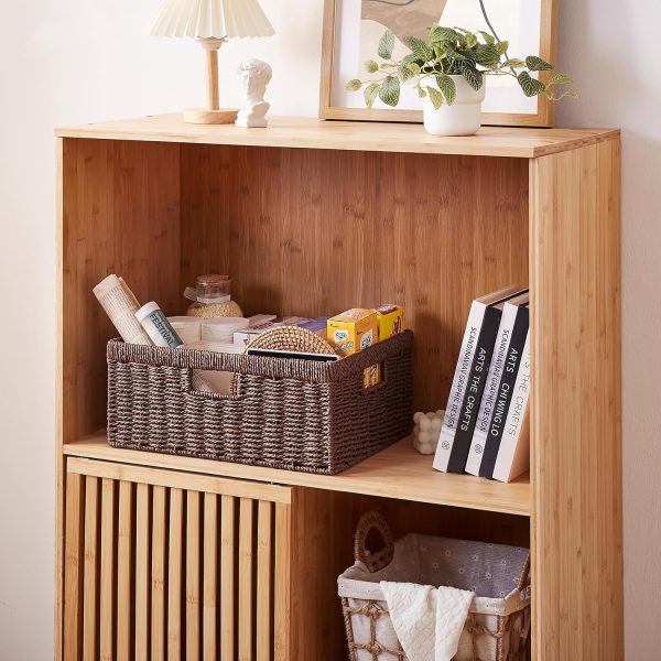 OIAHOMY Wicker Basket, Paper Shelf Basket with Built-in Handles, Rectangular Wicker Storage Bin for Pantry, Shelves, 1 Pack-Yellow - Image 15