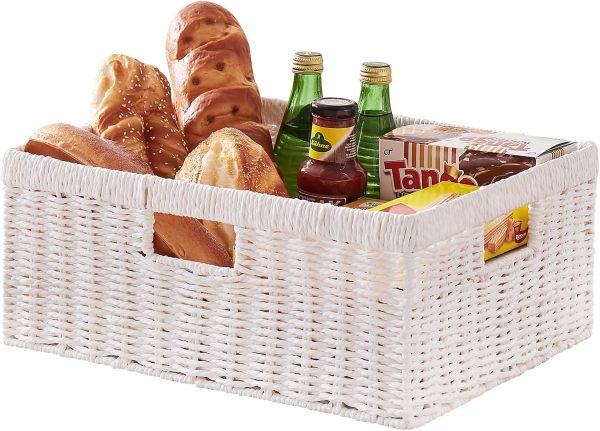 OIAHOMY Wicker Basket, Paper Shelf Basket with Built-in Handles, Rectangular Wicker Storage Bin for Pantry, Shelves, 1 Pack-Yellow - Image 16