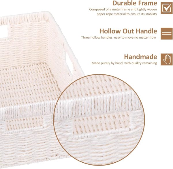 OIAHOMY Wicker Basket, Paper Shelf Basket with Built-in Handles, Rectangular Wicker Storage Bin for Pantry, Shelves, 1 Pack-Yellow - Image 17