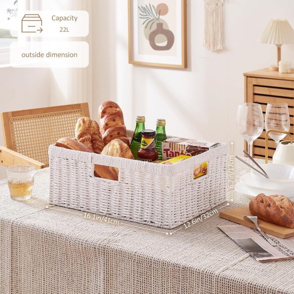 OIAHOMY Wicker Basket, Paper Shelf Basket with Built-in Handles, Rectangular Wicker Storage Bin for Pantry, Shelves, 1 Pack-Yellow - Image 19
