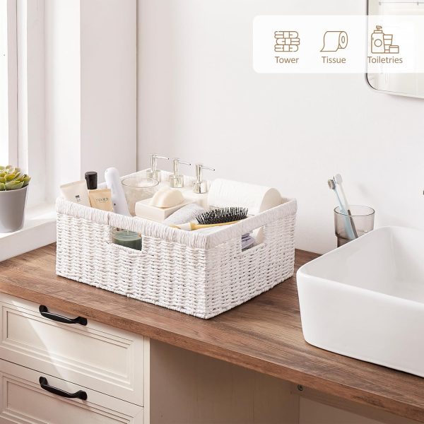 OIAHOMY Wicker Basket, Paper Shelf Basket with Built-in Handles, Rectangular Wicker Storage Bin for Pantry, Shelves, 1 Pack-Yellow - Image 21