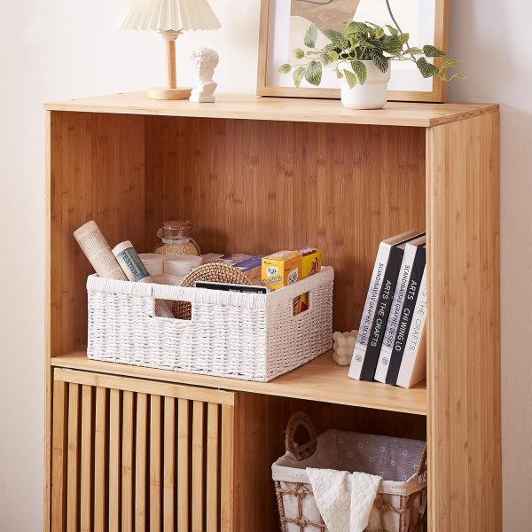 OIAHOMY Wicker Basket, Paper Shelf Basket with Built-in Handles, Rectangular Wicker Storage Bin for Pantry, Shelves, 1 Pack-Yellow - Image 22
