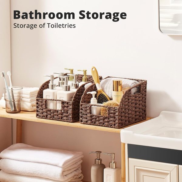 OIAHOMY Pantry Baskets for Organizing, Paper Rope Baskets with Built-in Handles, Wicker Storage Bins for Shelves, 2 Pack-Brown - Image 2