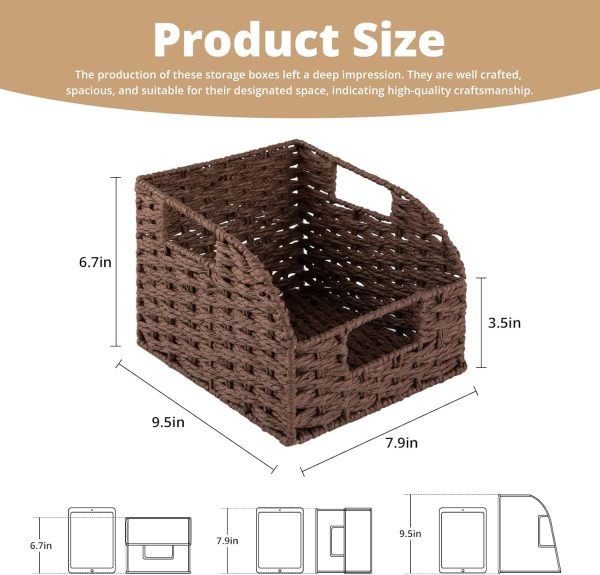 OIAHOMY Pantry Baskets for Organizing, Paper Rope Baskets with Built-in Handles, Wicker Storage Bins for Shelves, 2 Pack-Brown - Image 3