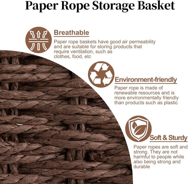 OIAHOMY Pantry Baskets for Organizing, Paper Rope Baskets with Built-in Handles, Wicker Storage Bins for Shelves, 2 Pack-Brown - Image 4