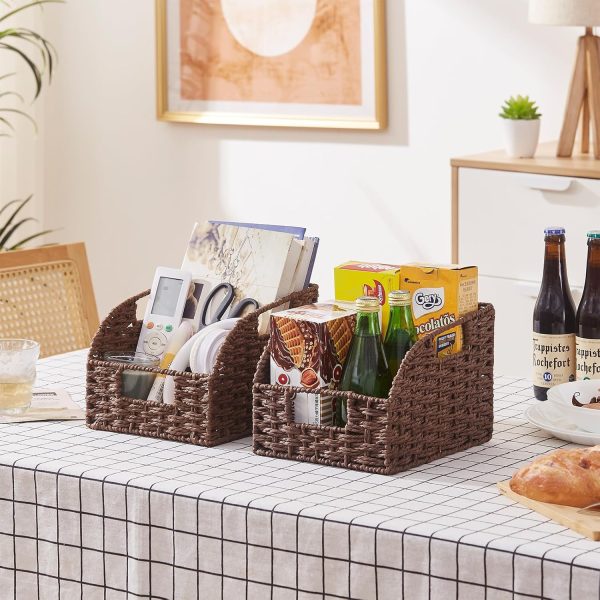 OIAHOMY Pantry Baskets for Organizing, Paper Rope Baskets with Built-in Handles, Wicker Storage Bins for Shelves, 2 Pack-Brown - Image 8