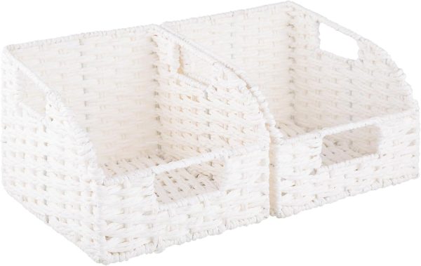 OIAHOMY Pantry Baskets for Organizing, Paper Rope Baskets with Built-in Handles, Wicker Storage Bins for Shelves, 2 Pack-Brown - Image 9