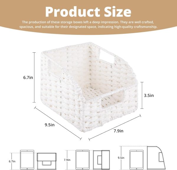 OIAHOMY Pantry Baskets for Organizing, Paper Rope Baskets with Built-in Handles, Wicker Storage Bins for Shelves, 2 Pack-Brown - Image 11