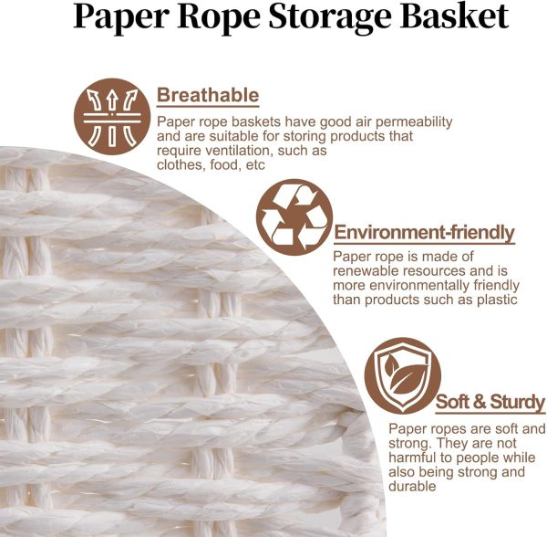 OIAHOMY Pantry Baskets for Organizing, Paper Rope Baskets with Built-in Handles, Wicker Storage Bins for Shelves, 2 Pack-Brown - Image 12