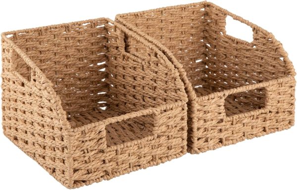 OIAHOMY Pantry Baskets for Organizing, Paper Rope Baskets with Built-in Handles, Wicker Storage Bins for Shelves, 2 Pack-Brown - Image 17