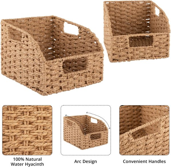OIAHOMY Pantry Baskets for Organizing, Paper Rope Baskets with Built-in Handles, Wicker Storage Bins for Shelves, 2 Pack-Brown - Image 22