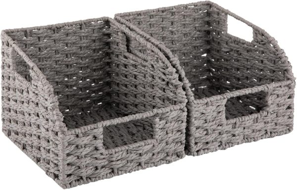 OIAHOMY Pantry Baskets for Organizing, Paper Rope Baskets with Built-in Handles, Wicker Storage Bins for Shelves, 2 Pack-Brown - Image 25