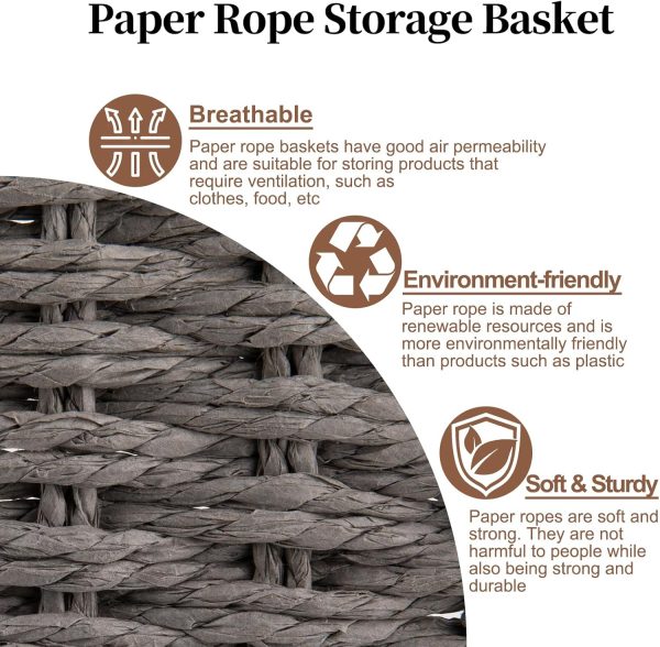OIAHOMY Pantry Baskets for Organizing, Paper Rope Baskets with Built-in Handles, Wicker Storage Bins for Shelves, 2 Pack-Brown - Image 28