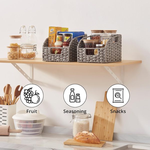 OIAHOMY Pantry Baskets for Organizing, Paper Rope Baskets with Built-in Handles, Wicker Storage Bins for Shelves, 2 Pack-Brown - Image 31