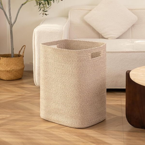 OIAHOMY Laundry Hamper, Rectangle Cotton Laundry Basket with Handles, Large Blanket Basket for Living room, Woven Decorative Storage for Toys,Clothes,Pillows-16x13x22in-Brown variegated - Image 2
