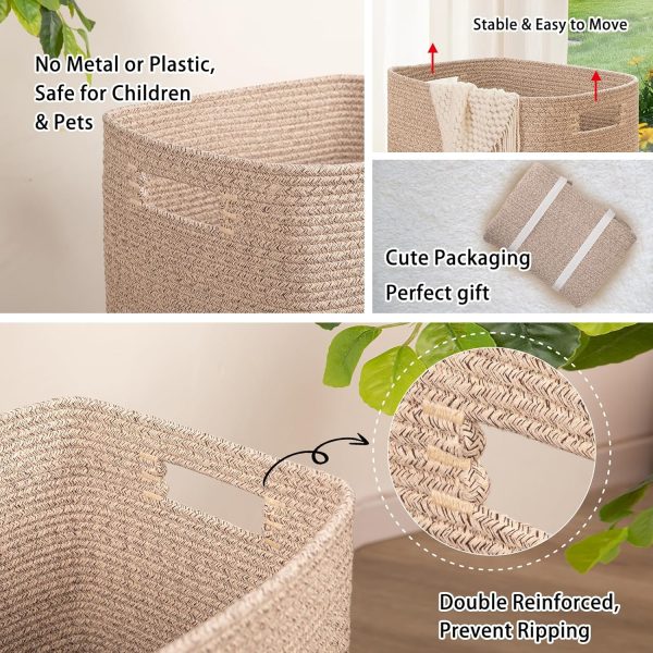 OIAHOMY Laundry Hamper, Rectangle Cotton Laundry Basket with Handles, Large Blanket Basket for Living room, Woven Decorative Storage for Toys,Clothes,Pillows-16x13x22in-Brown variegated - Image 4