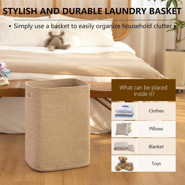 OIAHOMY Laundry Hamper, Rectangle Cotton Laundry Basket with Handles, Large Blanket Basket for Living room, Woven Decorative Storage for Toys,Clothes,Pillows-16x13x22in-Brown variegated - Image 5