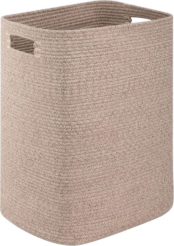 OIAHOMY Laundry Hamper, Rectangle Cotton Laundry Basket with Handles, Large Blanket Basket for Living room, Woven Decorative Storage for Toys,Clothes,Pillows-16x13x22in-Brown variegated - Image 8