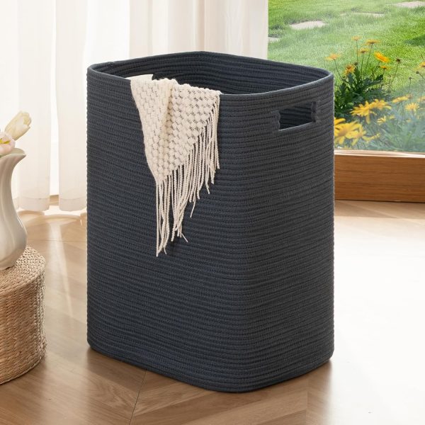 OIAHOMY Laundry Hamper, Rectangle Cotton Laundry Basket with Handles, Large Blanket Basket for Living room, Woven Decorative Storage for Toys,Clothes,Pillows-16x13x22in-Brown variegated - Image 9