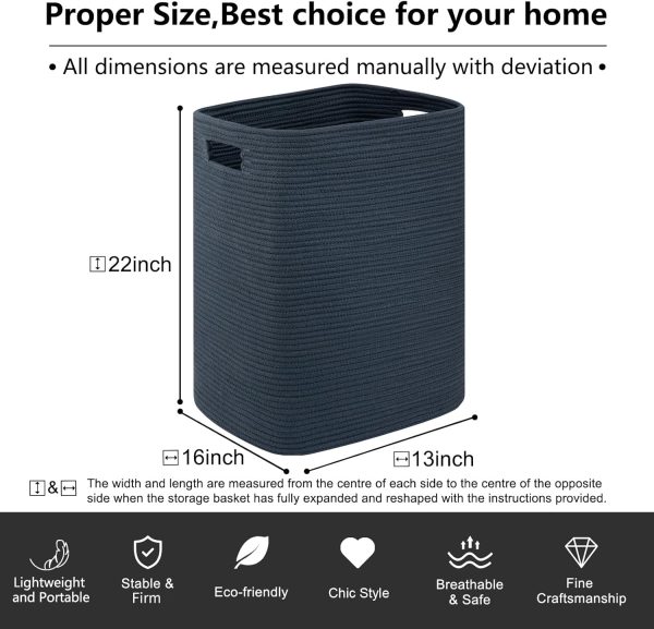 OIAHOMY Laundry Hamper, Rectangle Cotton Laundry Basket with Handles, Large Blanket Basket for Living room, Woven Decorative Storage for Toys,Clothes,Pillows-16x13x22in-Brown variegated - Image 11