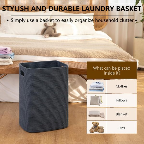 OIAHOMY Laundry Hamper, Rectangle Cotton Laundry Basket with Handles, Large Blanket Basket for Living room, Woven Decorative Storage for Toys,Clothes,Pillows-16x13x22in-Brown variegated - Image 13