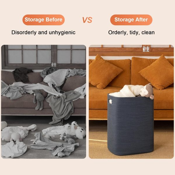 OIAHOMY Laundry Hamper, Rectangle Cotton Laundry Basket with Handles, Large Blanket Basket for Living room, Woven Decorative Storage for Toys,Clothes,Pillows-16x13x22in-Brown variegated - Image 14