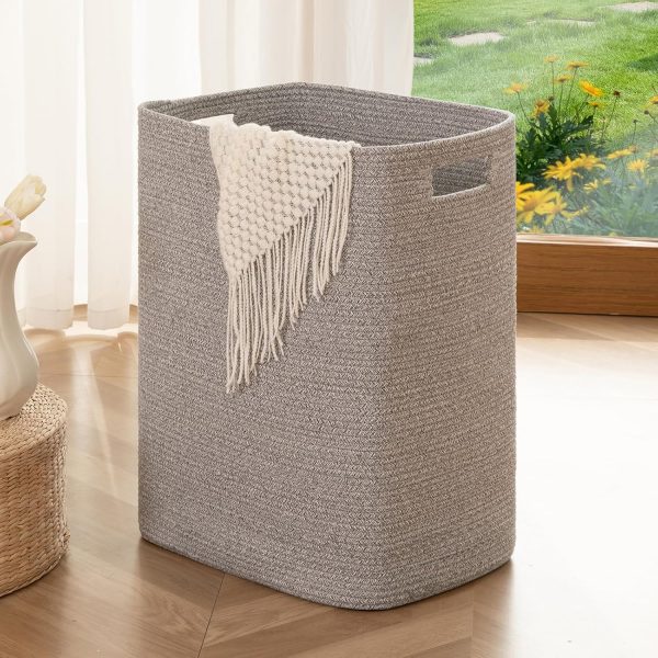 OIAHOMY Laundry Hamper, Rectangle Cotton Laundry Basket with Handles, Large Blanket Basket for Living room, Woven Decorative Storage for Toys,Clothes,Pillows-16x13x22in-Brown variegated - Image 16