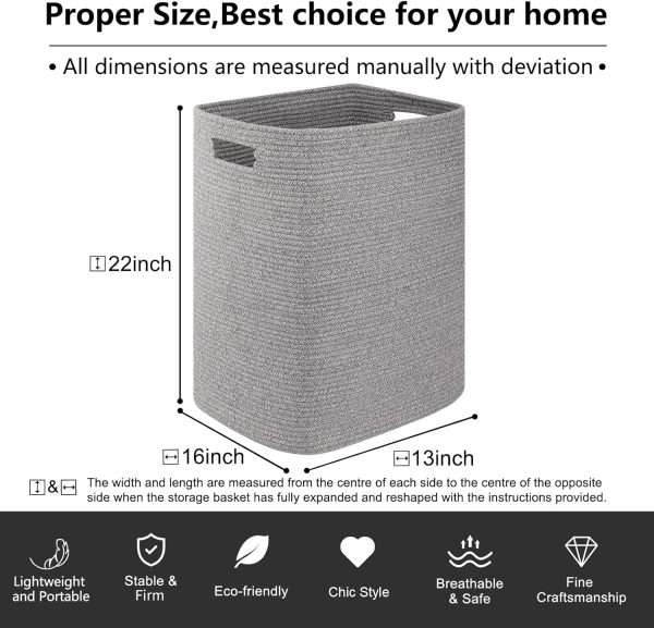 OIAHOMY Laundry Hamper, Rectangle Cotton Laundry Basket with Handles, Large Blanket Basket for Living room, Woven Decorative Storage for Toys,Clothes,Pillows-16x13x22in-Brown variegated - Image 18