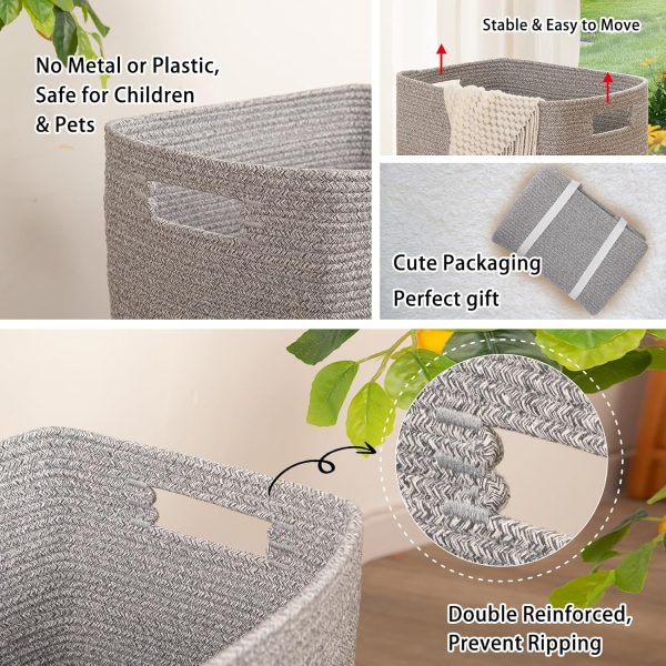 OIAHOMY Laundry Hamper, Rectangle Cotton Laundry Basket with Handles, Large Blanket Basket for Living room, Woven Decorative Storage for Toys,Clothes,Pillows-16x13x22in-Brown variegated - Image 19